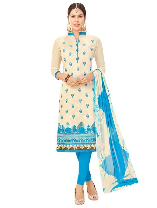 cream chanderi cotton unstitched suit - 14890087 - Very Small Image - 1