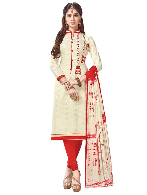 white cotton unstitched suit - 14890100 - Very Small Image - 1
