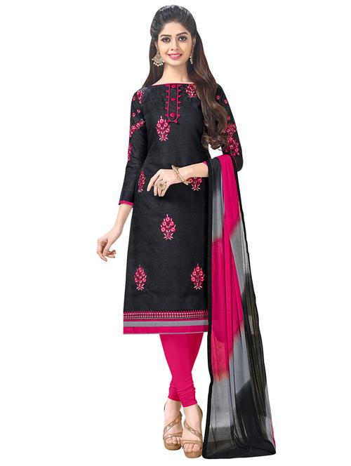 black cotton unstitched suit - 14890101 - Very Small Image - 1