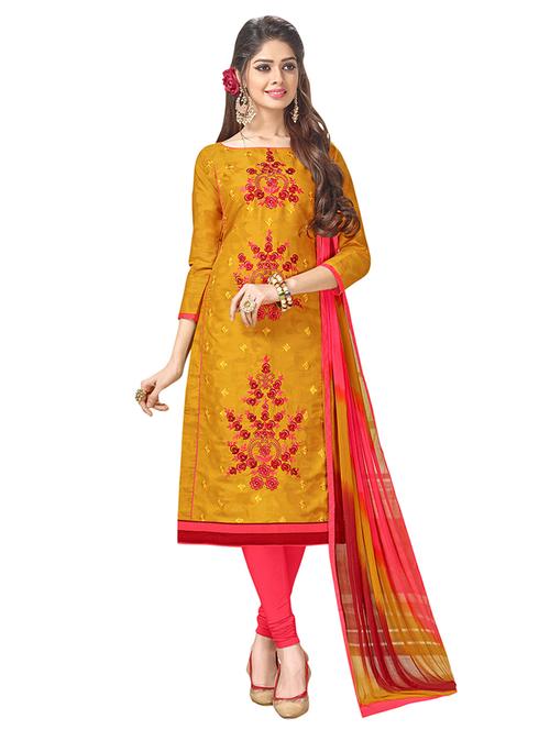 embroidered churidaar unstitched suit - 14890103 - Very Small Image - 1