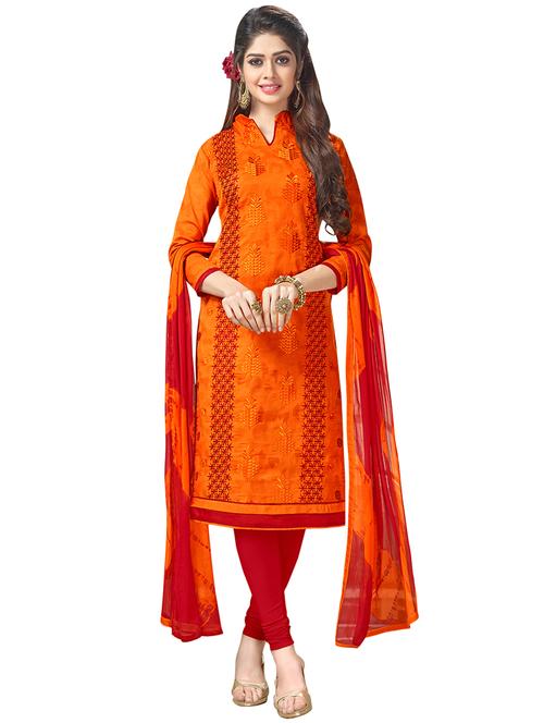 orange cotton unstitched suit - 14890105 - Very Small Image - 1