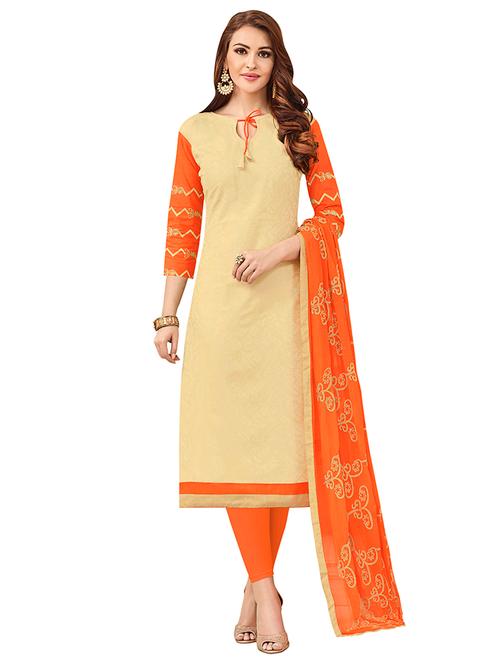 beige cotton unstitched suit - 14890116 - Very Small Image - 1