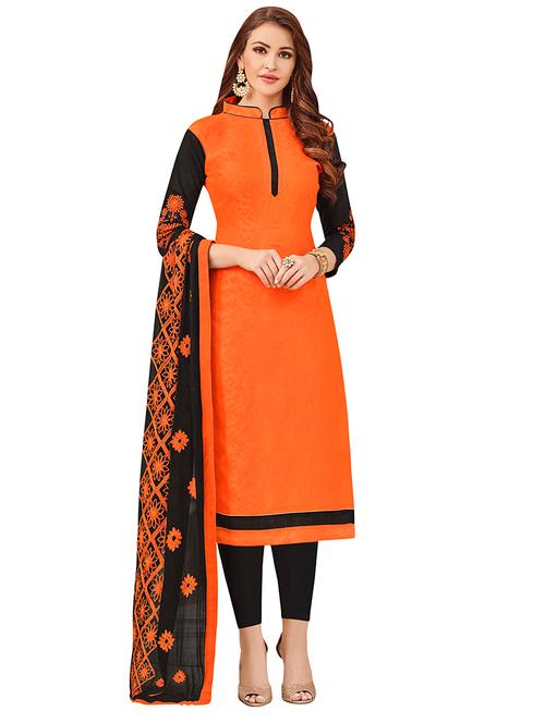 orange cotton unstitched suit - 14890120 - Very Small Image - 1