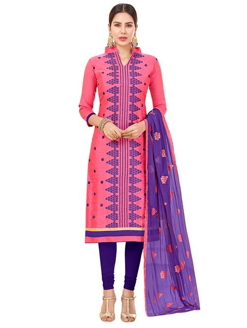 pink cotton unstitched suit - 14890125 - Very Small Image - 1