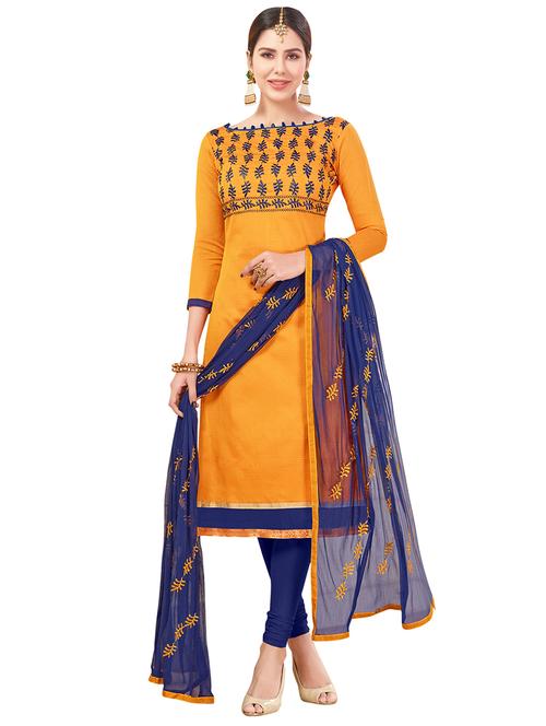 yellow cotton unstitched suit - 14890132 - Very Small Image - 1