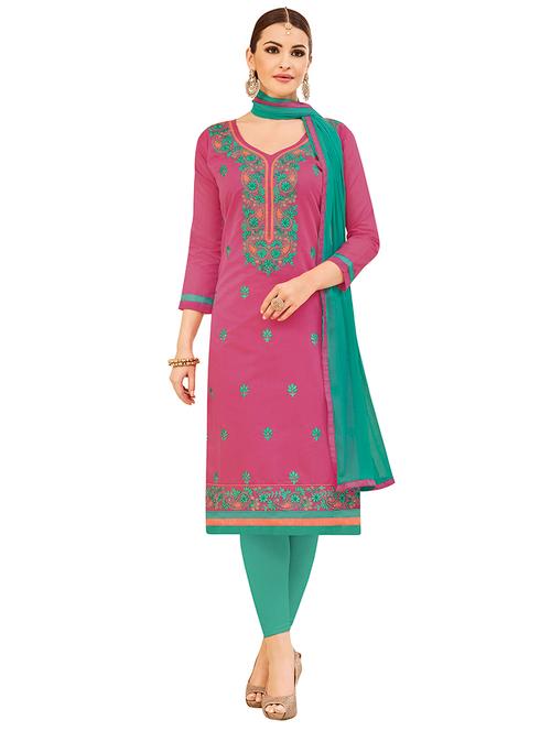 pink cotton unstitched suit - 14890139 - Very Small Image - 1