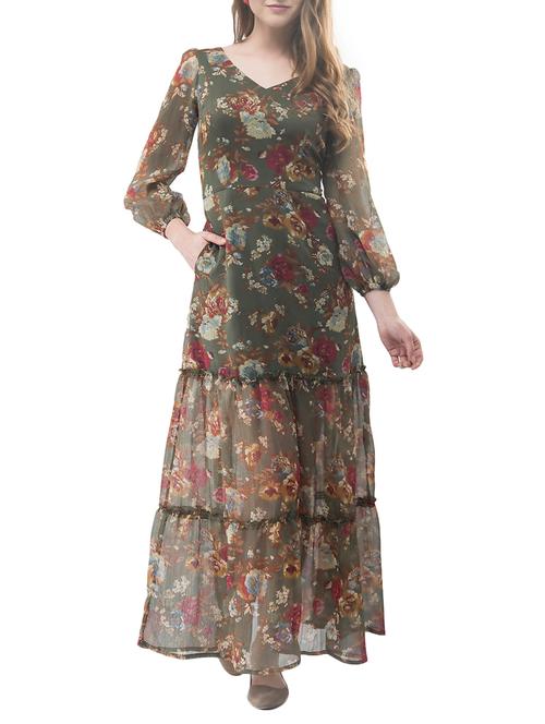 puff sleeved floral maxi dress - 14890928 - Very Small Image - 1