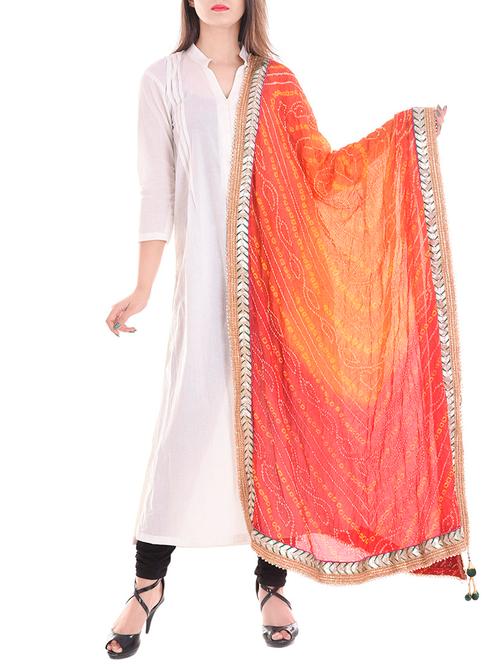orange cotton bandhani dupatta - 14891094 - Very Small Image - 1