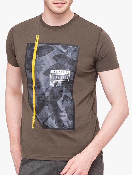 olive green cotton front print tshirt - 14891844 - Very Small Image - 1