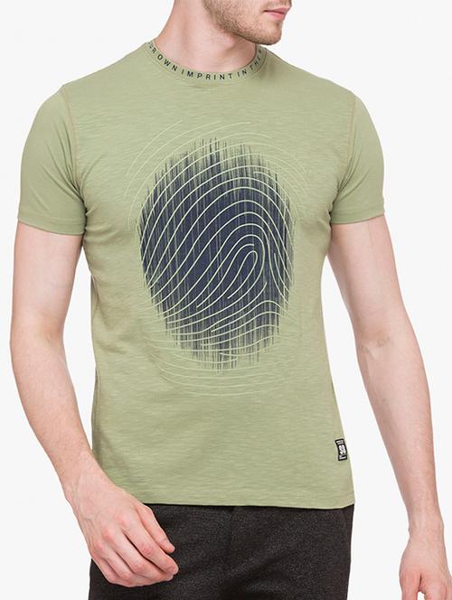 olive green cotton chest print tshirt - 14891848 - Very Small Image - 1