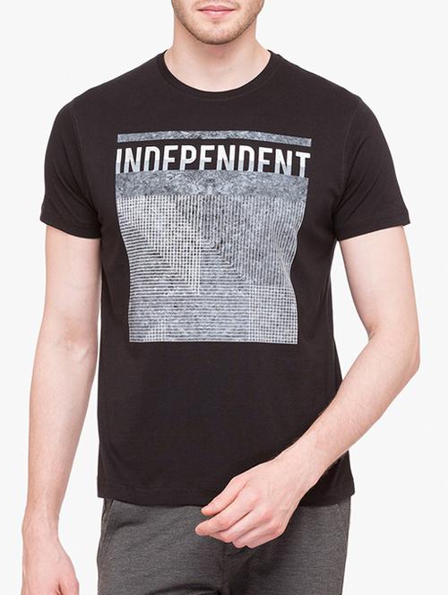 black cotton chest print tshirt - 14891851 - Very Small Image - 1