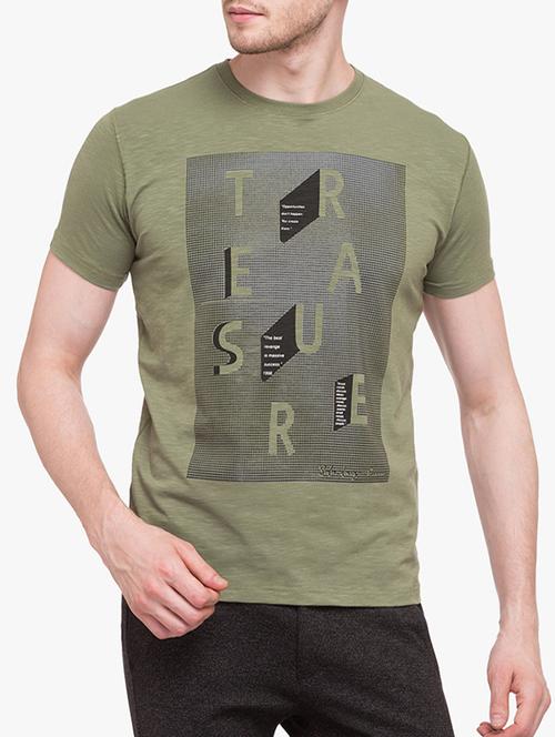 olive green cotton front print tshirt - 14891855 - Very Small Image - 1