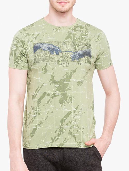 olive green cotton all over print tshirt - 14891857 - Very Small Image - 1