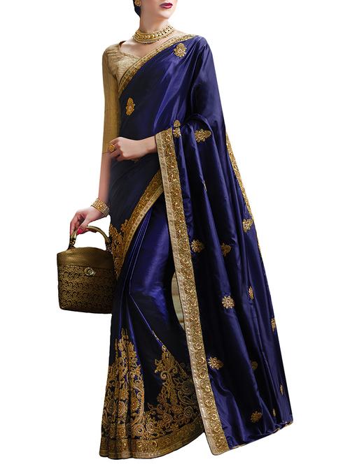 blue silk embroidered saree with blouse - 14893039 - Very Small Image - 1