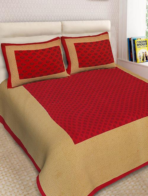 cotton printed double bedsheet with 2 pillow covers - 14893420 - Very Small Image - 1