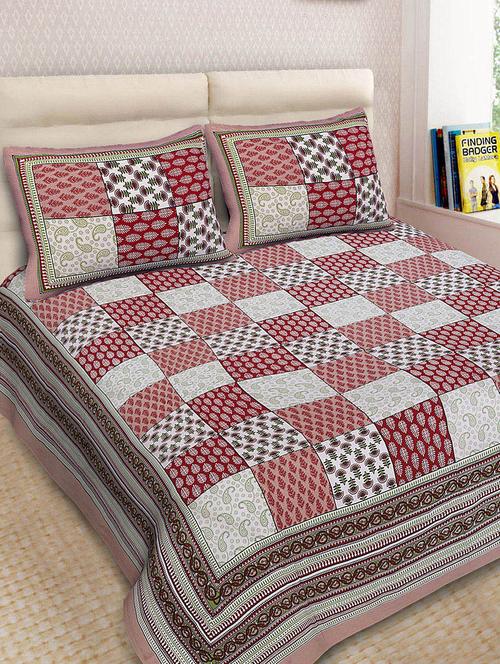 cotton printed double bedsheet with 2 pillow covers - 14893421 - Very Small Image - 1