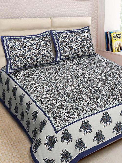 cotton printed double bedsheet with 2 pillow covers - 14893445 - Very Small Image - 1