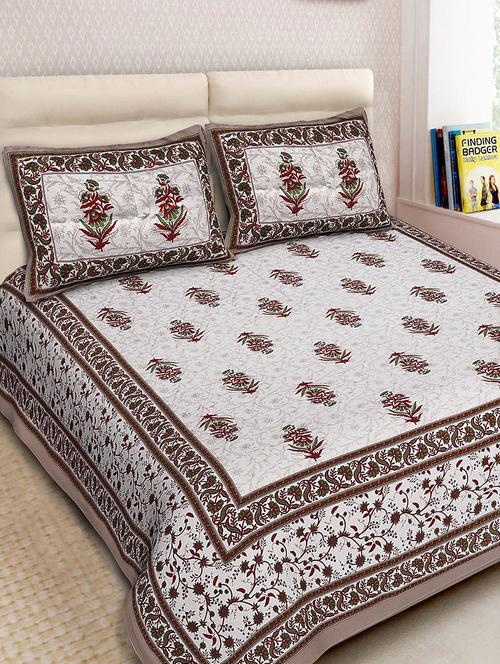 cotton printed double bedsheet with 2 pillow covers - 14893447 - Very Small Image - 1
