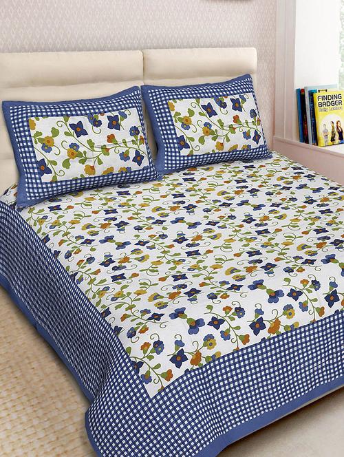 cotton printed double bedsheet with 2 pillow covers - 14893448 - Very Small Image - 1