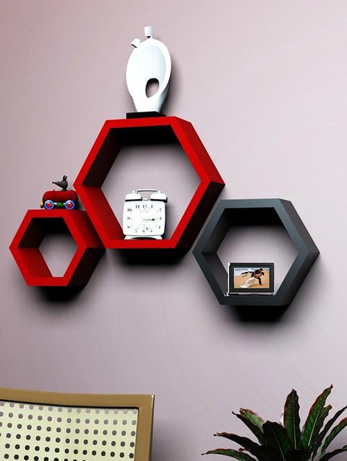 home deco hexagon shape storage wall shelves set of 3 - 14894260 - Very Small Image - 1