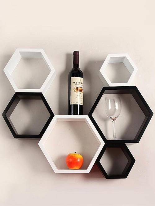 home deco hexagon shape storage wall shelves set of 6 - 14894275 - Very Small Image - 1