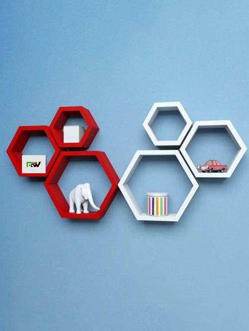 home deco hexagon shape storage wall shelves set of 6 - 14894293 - Very Small Image - 1