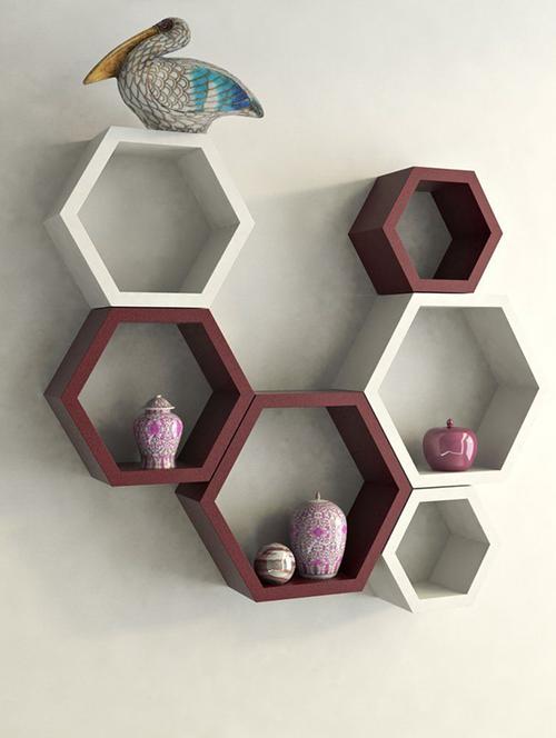 home deco hexagon shape storage wall shelves set of 6 - 14894297 - Very Small Image - 1