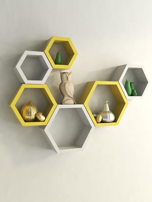 home deco hexagon shape storage wall shelves set of 6 - 14894298 - Very Small Image - 1