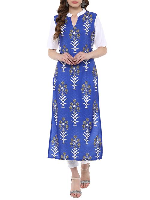 blue crepe straight kurta - 14895058 - Very Small Image - 1