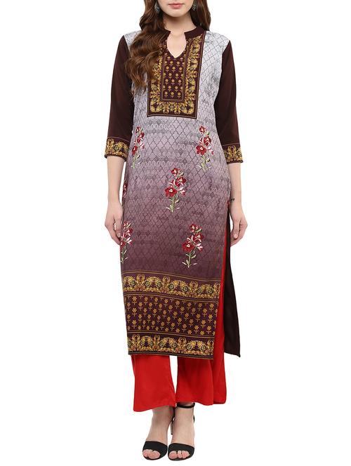 maroon crepe straight kurta - 14895059 - Very Small Image - 1