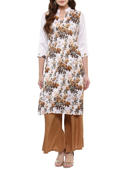 white silk straight kurta - 14895061 - Very Small Image - 1