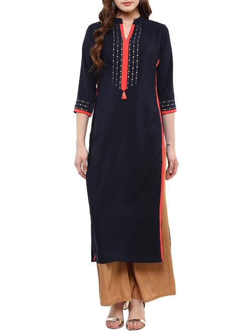women's straight kurta - 14895075 - Very Small Image - 1