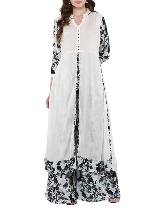 white rayon kurta palazzo set - 14895439 - Very Small Image - 1