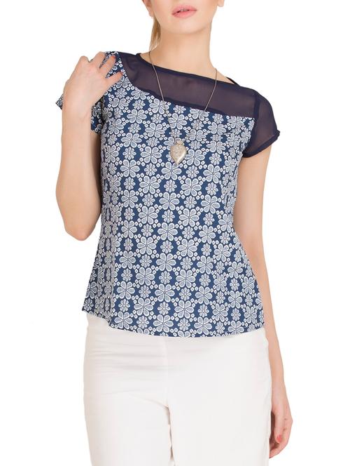 sheer panel floral top - 14896403 - Very Small Image - 1