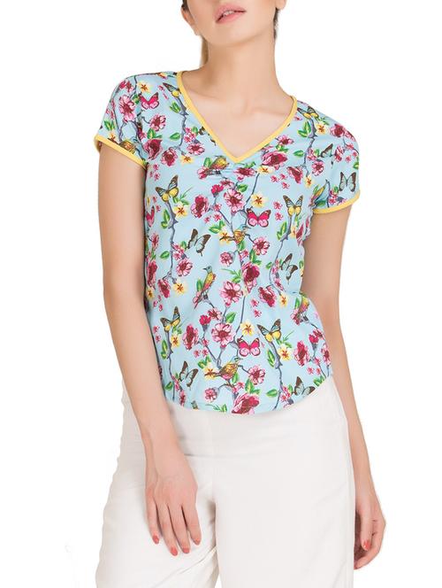 v necked floral top - 14896405 - Very Small Image - 1