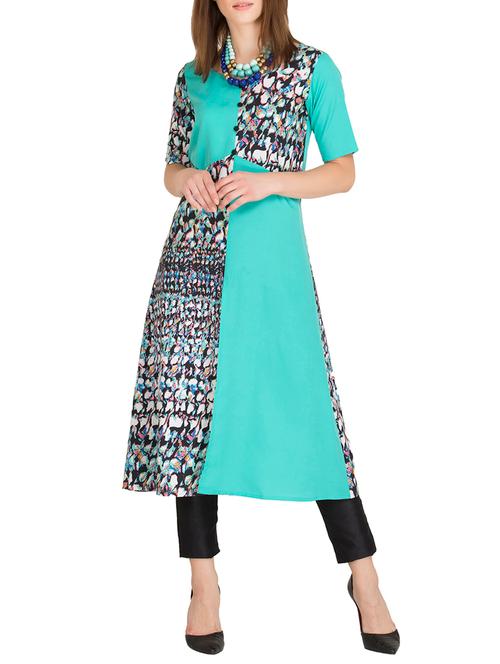 blue crepe a-line kurta - 14896414 - Very Small Image - 1