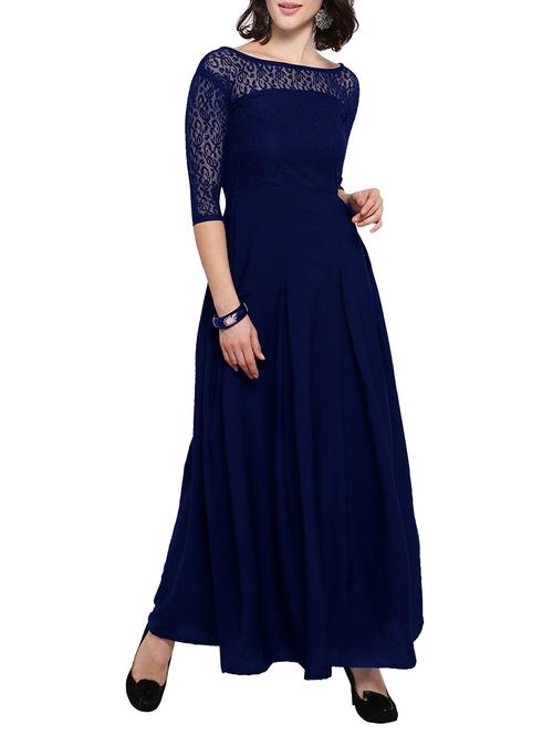 navy blue solid gown dress - 14896820 - Very Small Image - 1