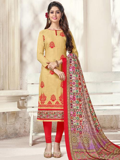 embroidered unstitched churidaar suit - 14898056 - Very Small Image - 1