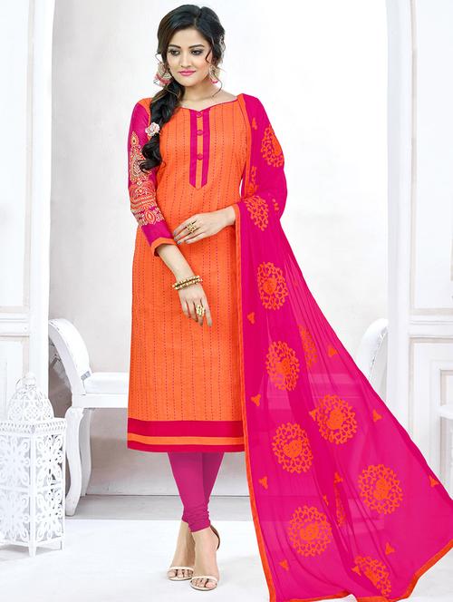 orange cotton unstitched suit - 14898072 - Very Small Image - 1