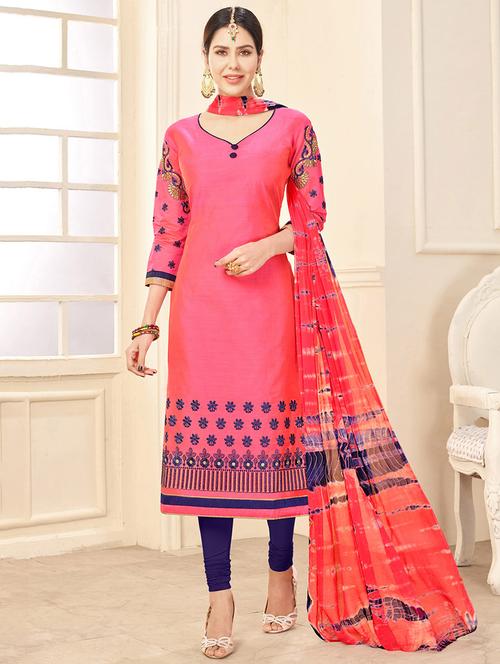 embroidered unstitched churidaar suit - 14898091 - Very Small Image - 1