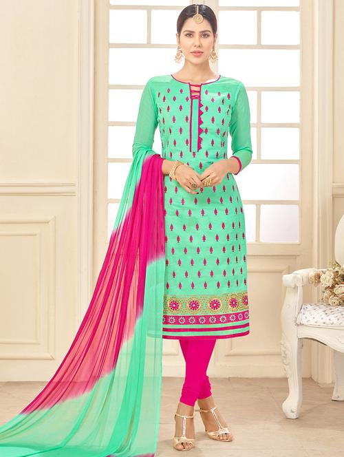 embroidered unstitched churidaar suit - 14898092 - Very Small Image - 1