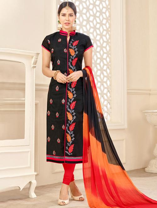 black chanderi cotton unstitched suit - 14898093 - Very Small Image - 1