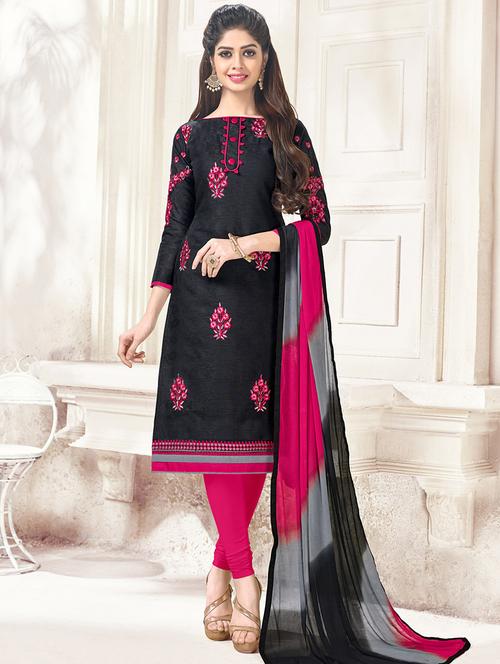 embroidered unstitched churidaar suit - 14898101 - Very Small Image - 1