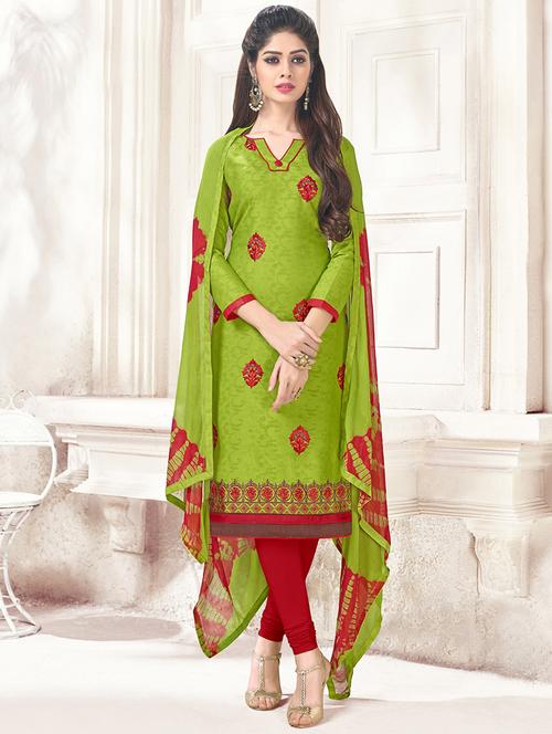 embroidered unstitched churidaar suit - 14898102 - Very Small Image - 1