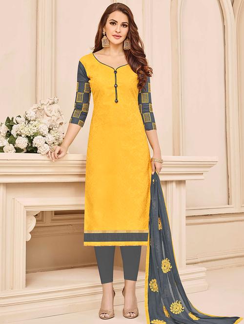 yellow cotton unstitched suit - 14898119 - Very Small Image - 1