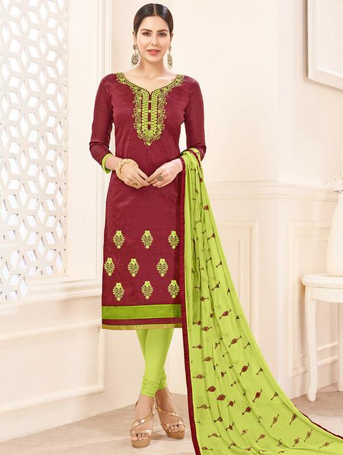 embroidered unstitched churidaar suit - 14898123 - Very Small Image - 1
