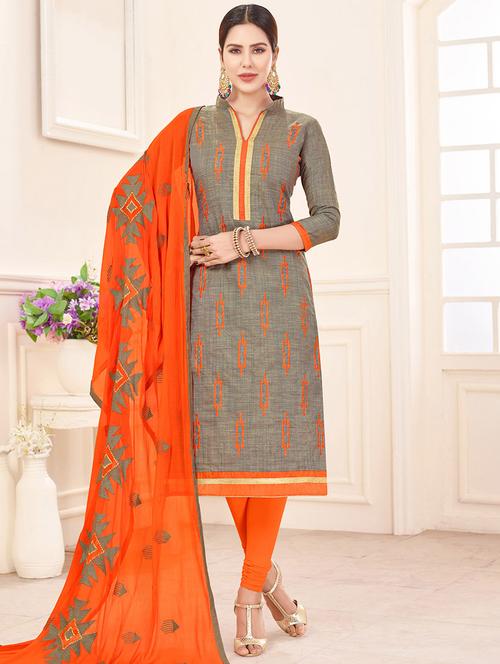 embroidered unstitched churidaar suit - 14898124 - Very Small Image - 1