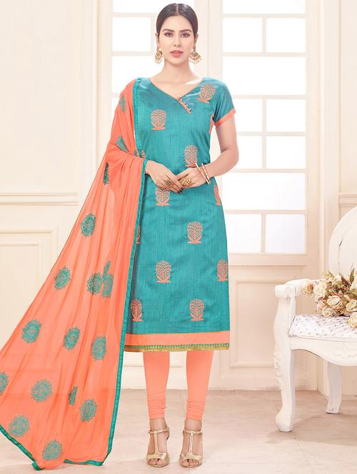 embroidered unstitched churidaar suit - 14898126 - Very Small Image - 1