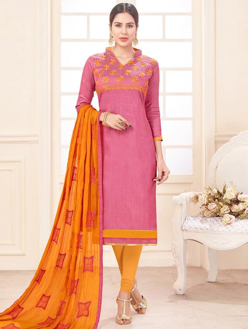 pink cotton unstitched suit - 14898127 - Very Small Image - 1