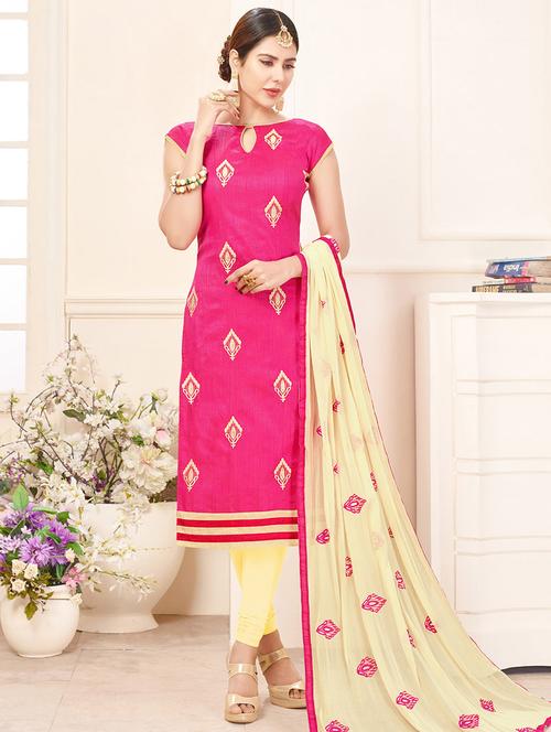 pink cotton unstitched suit - 14898131 - Very Small Image - 1